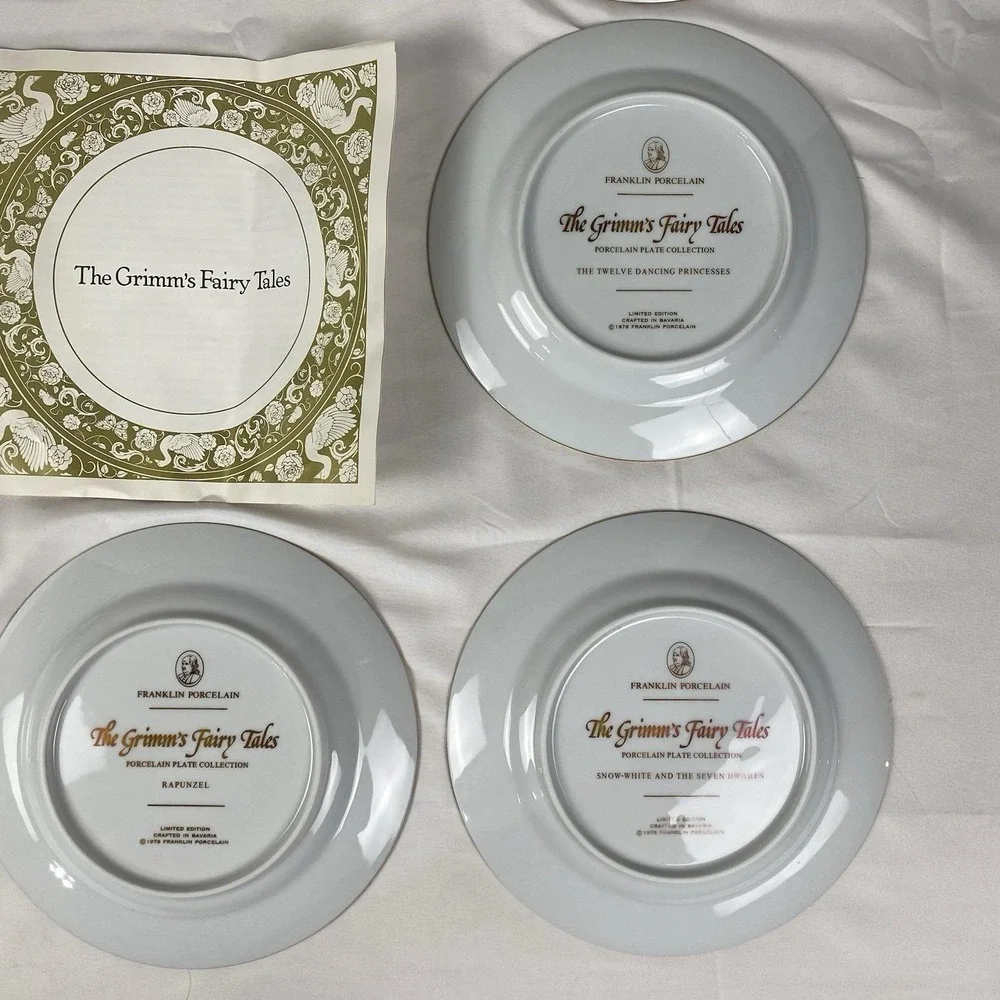 Vintage Franklin Porcelain Grimm's Fairy Tales 8in Plates Lot of 8 Bavaria 1978